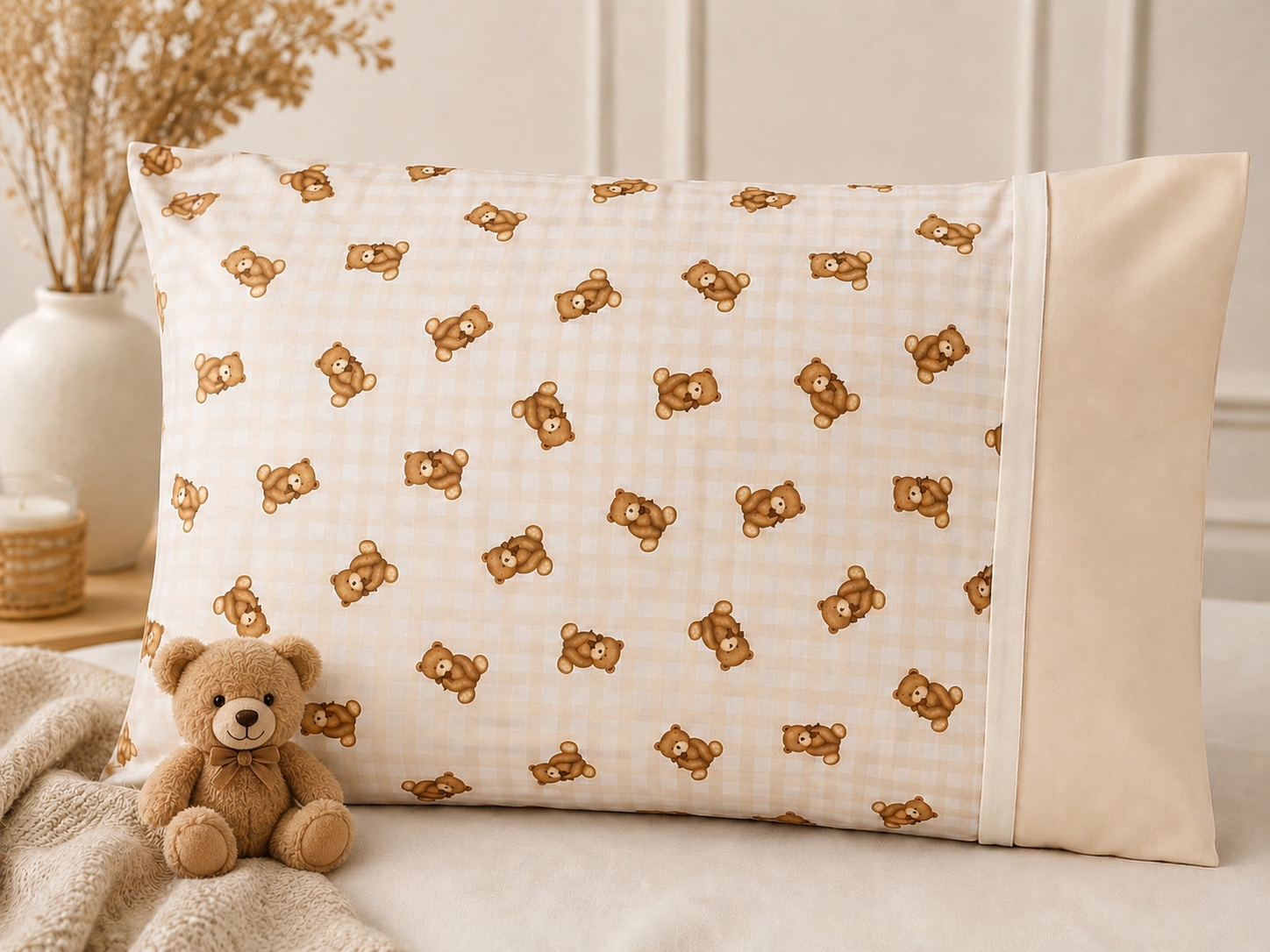 Handmade teddy-bear standard pillowcase